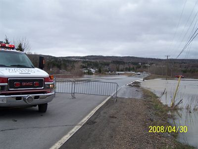 View of barricade and water from Iroquois river