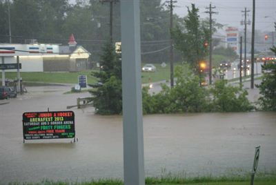 Irving gas station in flood waters, St. Stephen.