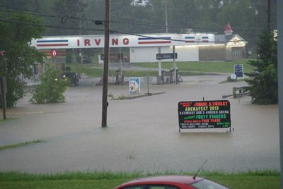 Irving gas station in flood waters, St. Stephen.