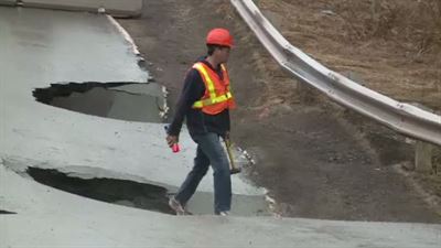 Sinkhole on Route 114 in southeast NB.