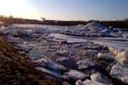 Ice piled up on the river near Doaktown