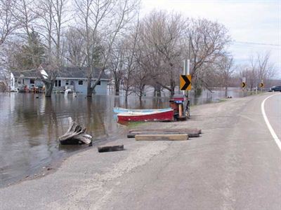 Blue house flooded