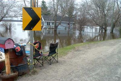 Blue house flooded