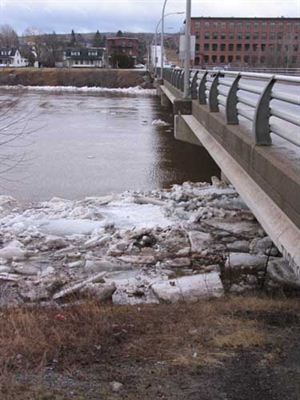 Ice jam under bridge