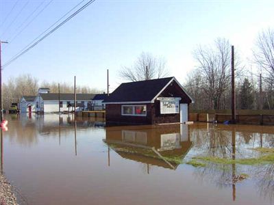 Brown building flooded