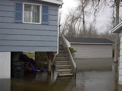 Blue house flooded