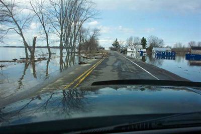 Debris shown on left side of road