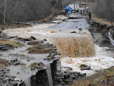 High water levels washed out a road in Northampton