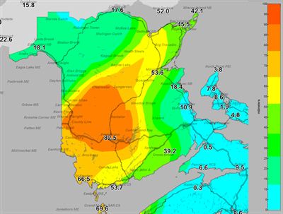 Quantités totales de pluie observées les 19, 20 et 21 octobre